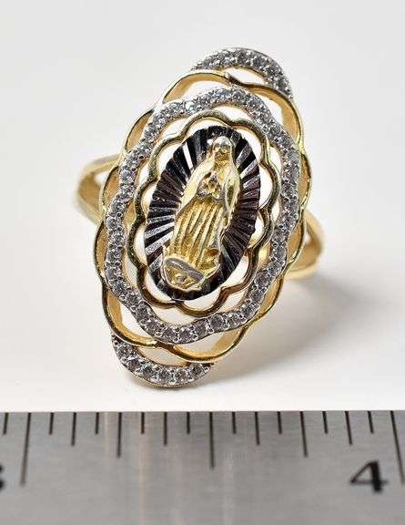 Religious Diamond Ring in Vermeil Sterling Silver
