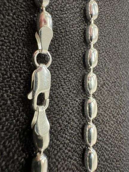 Sterling Silver Italian Oval Ball Bead Chain 4mm 925 Italy Rice Bracelet 8"