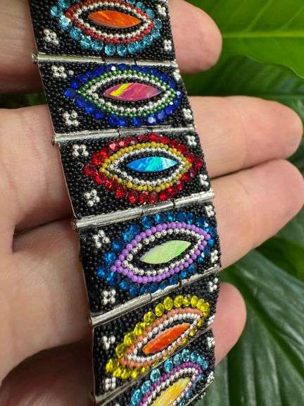 Original Handmade Mosaico Bracelet 8.5" 925 Sterling Silver Mexico Artistic Jewelry