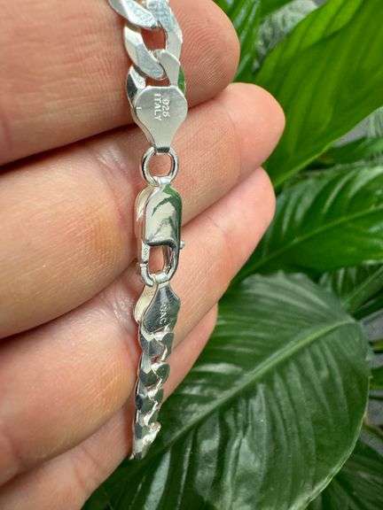 Sterling Silver Flat Diamond-Cut Curb ID Bracelet Chain 7.8mm Solid 925 Italy New 7"