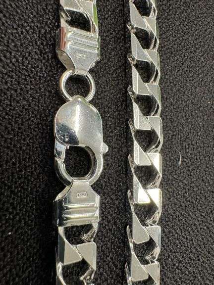 Sterling Silver 7.5mm Square Flat Curb Chain Cuban Link 925 Italy Necklace 24"