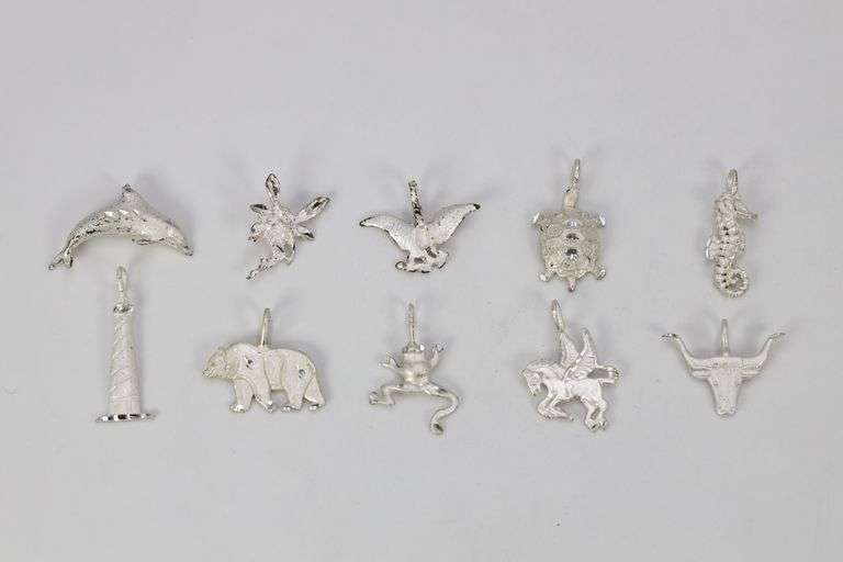 .925 Sterling Silver Frosted Finish Charm Set Lot of 10 Charms/Pendants
