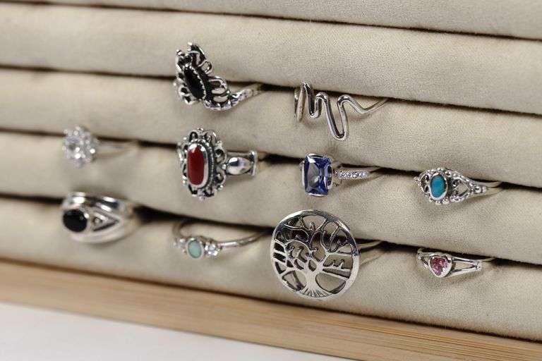 Sterling Silver Curated Ring Assortment Various Sizes & Styles (10 Ring Lot)