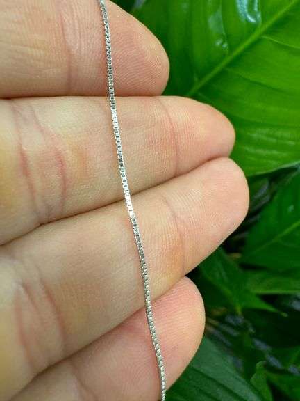 10k White Gold Solid Box Link Chain 0.7mm Necklace 20"