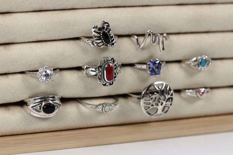 Sterling Silver Curated Ring Assortment Various Sizes & Styles (10 Ring Lot)