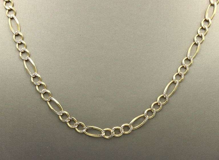 Strong 14K Yellow & White Gold Figaro Necklace