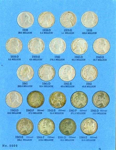 Album of 66 Jefferson Nickels 1938-1961-D w/War Nickels