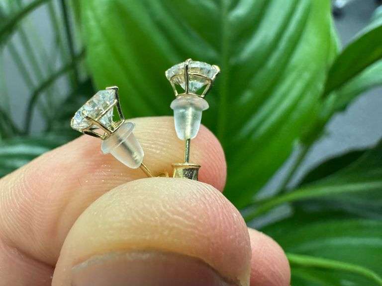 14k Yellow Gold Round 5mm Moissanite Stud Screw Back Earrings