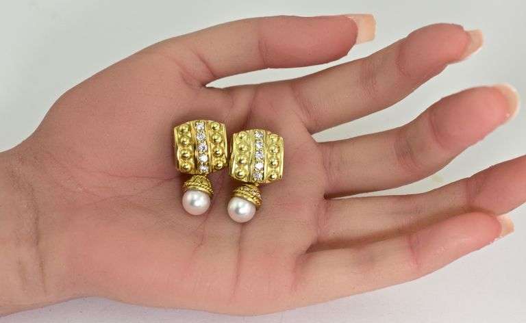 High-End Adaptable 18K Diamond and Pearl Earrings