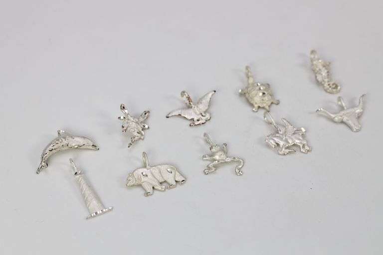 .925 Sterling Silver Frosted Finish Charm Set Lot of 10 Charms/Pendants