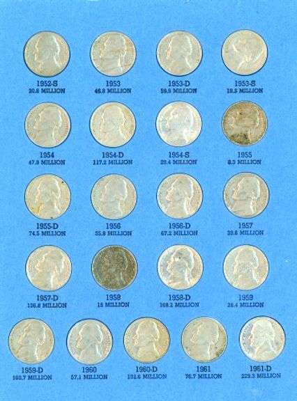 Album of 66 Jefferson Nickels 1938-1961-D w/War Nickels