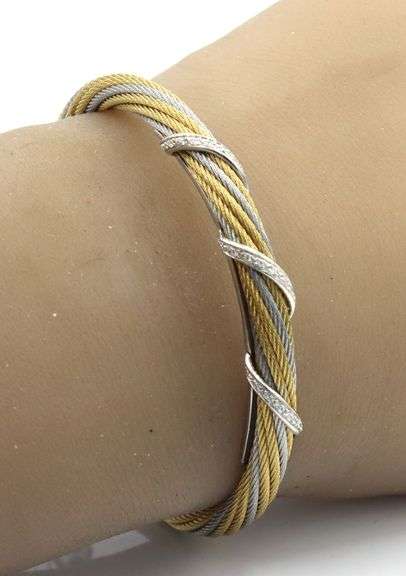 925 Sterling silver Charriol 2 tone classic diamond twisted bangle