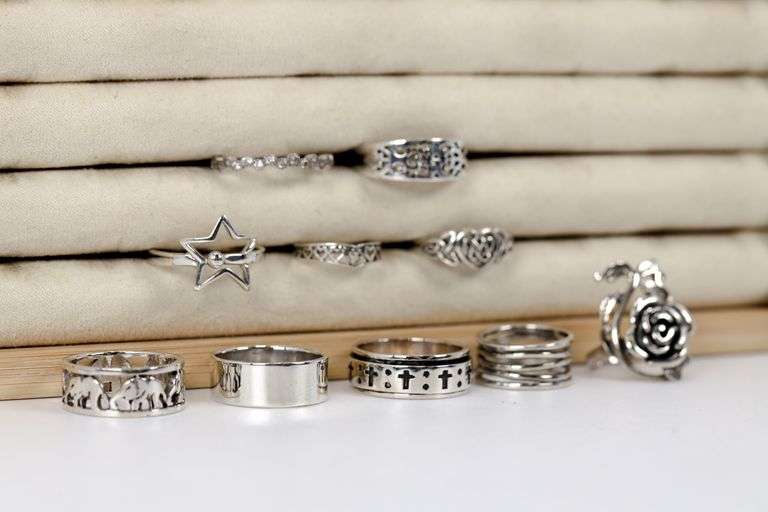 Sterling Silver Curated Ring Assortment Various Sizes & Styles (10 Ring Lot)