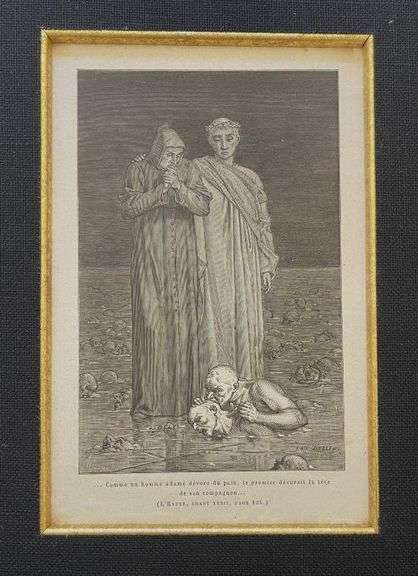 Pair of Antique Engravings from Dante's Inferno Circa 1861