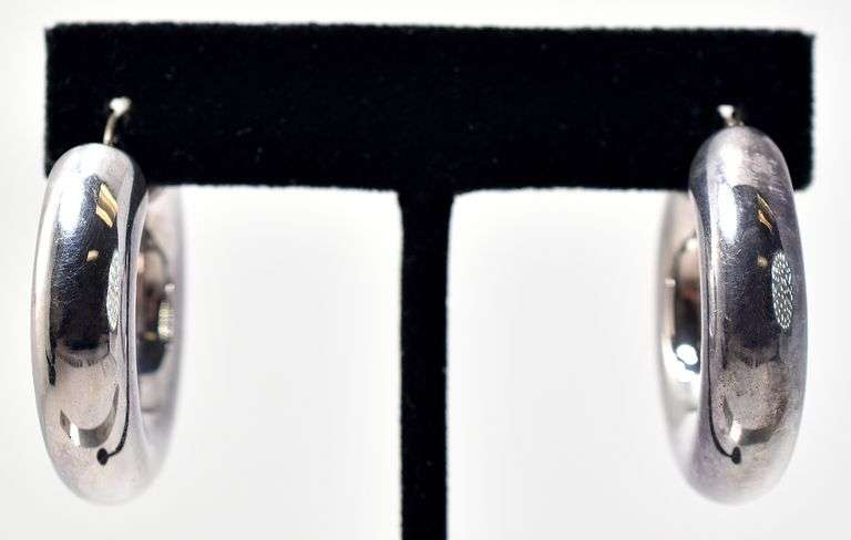 Thick Hoop Earrings in Sterling Silver