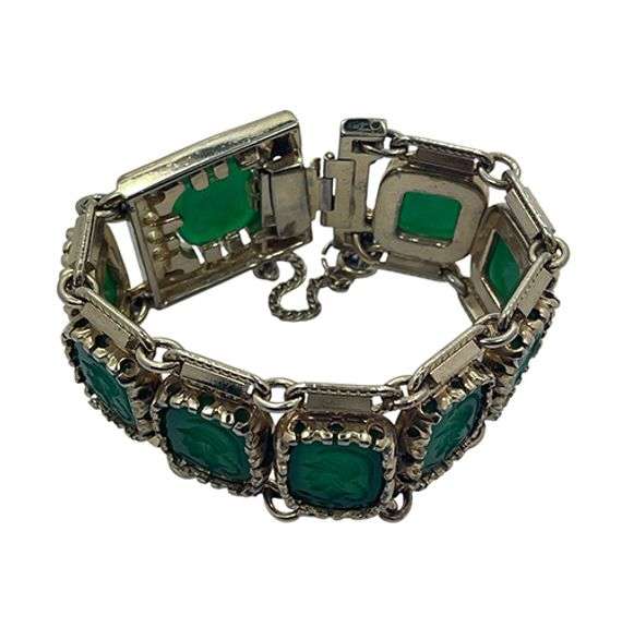 Italian Gold-Plated Intaglio Warrior Link Panel Bracelet