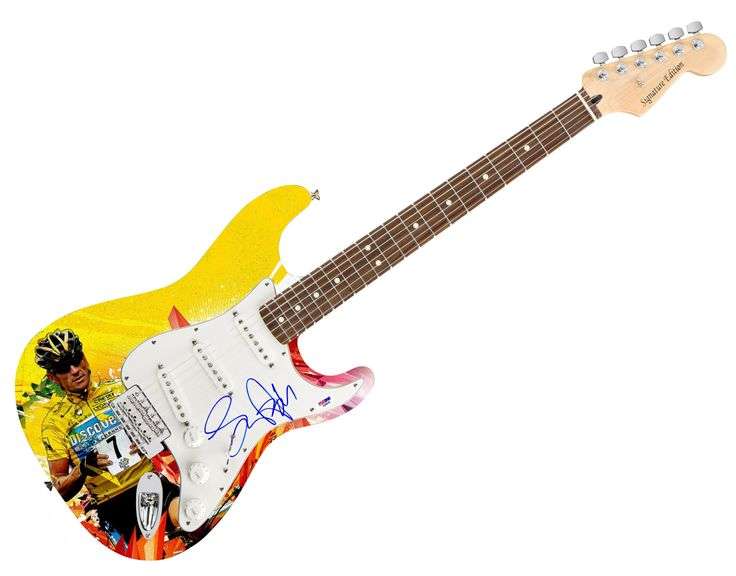 Lance Armstrong Tour De France Autographed 1/1 Custom Graphics Guitar PSA