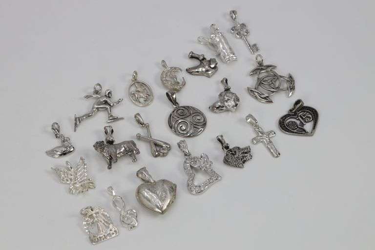 .925 Sterling Silver Curated Pendant Set 20 Pendants & Charms