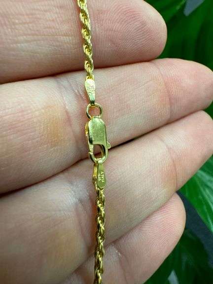 Sterling Silver 22k Gold Plated Diamond-Cut Rope Chain 2mm New Bracelet 925 7"