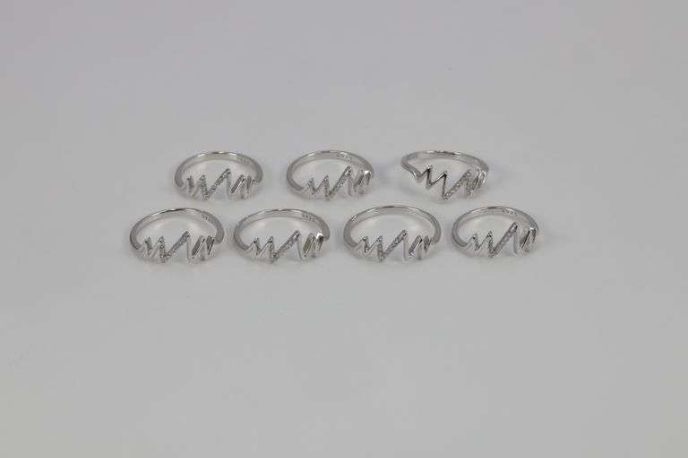 .925 Sterling Silver EKG Rings Lot of 40 Rings Various Sizes