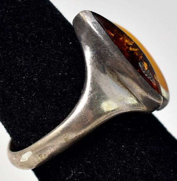 Amber Gemstone Ring in Sterling Silver