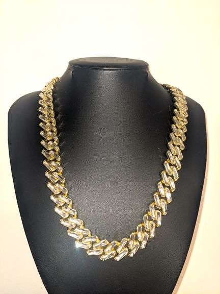 Huge 158.9 Grams 14 Kt Gold Plated Simulated Diamond Miami Curb Link Chain Necklace