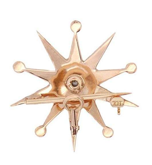 0.04ct European Cut Diamond and Seed Pearl Star Shaped Brooch in 14K