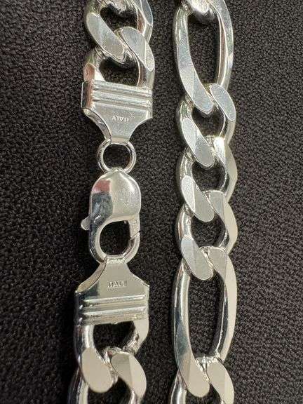 Men's 13.5mm .925 Sterling Silver Heavy Figaro Chain Cuban Link Italy Necklace 24"