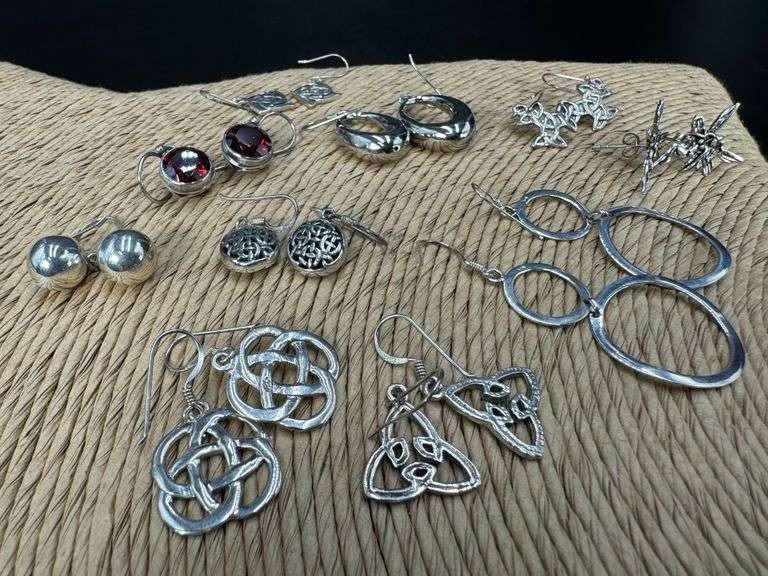 Sterling Silver Earring Assortment Various Sizes & Styles (10 Earring Lot)