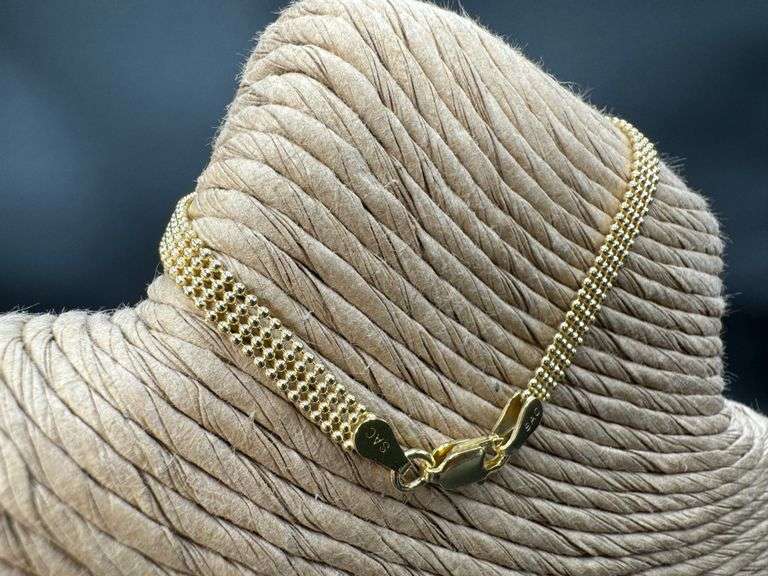 Gold Plated Sterling Silver Ball Bead Strand Chain 4mm 925 Italy Bracelet 7"