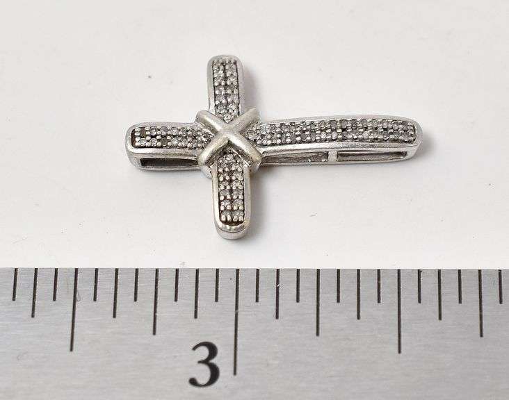 Diamond Cross Pendant in Sterling Silver