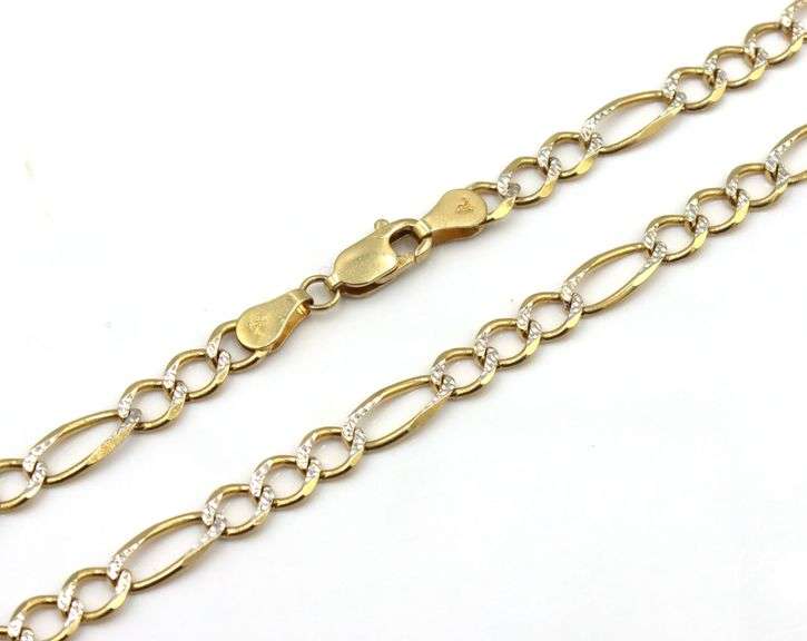 Strong 14K Yellow & White Gold Figaro Necklace