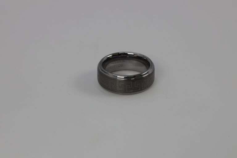 8mm Tungsten Carbide Wedding Band w/Greek Key Design Size 6