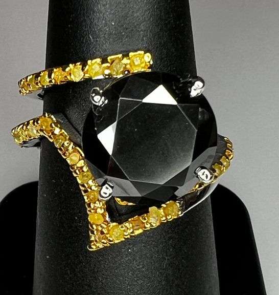 42 Natural Yellow Diamonds With a 6.5 Ct Silk Black Moissanite Centerstone Natural Yellow Diamond 2 