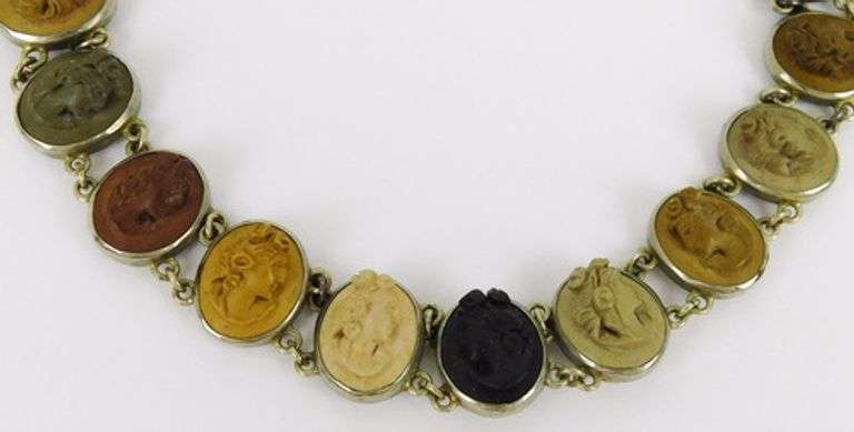 19th C. Antique Carved Lava Cameo Bracelet