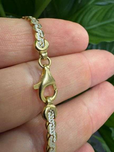 Sterling Silver 925 Serpentine 7" Two Tone Bracelet with 24k Gold Plating