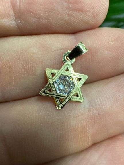 10k Yellow Gold Jewish Star of David Pendant Clear CZ Religious Charm