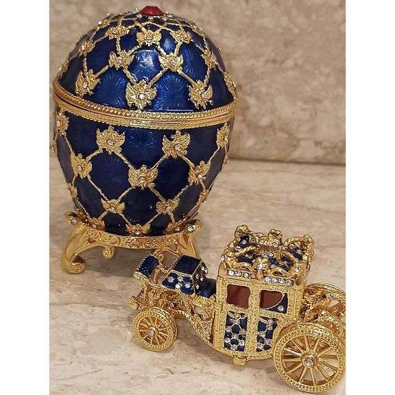 24K Gold Imperial Egg and Tsar Carriage Set