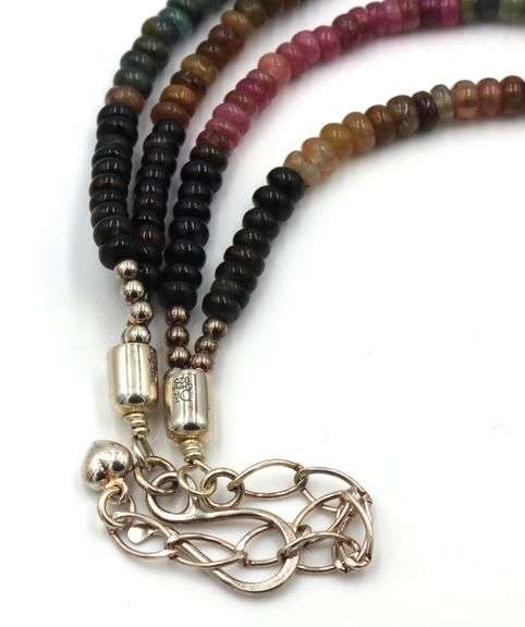 2 Row multi color gemstone necklace with sterling silver clasp