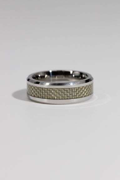 Men's Cobalt Chrome Shiny Grey Carbon Fiber Inlay Wedding Band Ring Size 10.5
