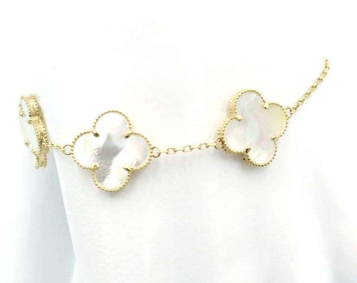 Lovely 14K Yellow Gold Mother of Pearl 3 Motif Bracelet