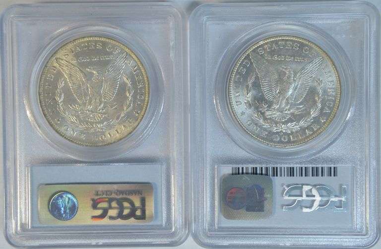 Nearly Gem BU 1884-O & 1904-O Morgan Silver Dollars. PCGS MS64