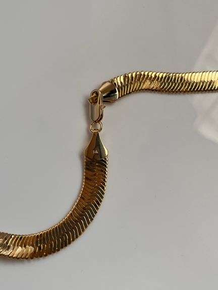 Impressive 124.8 Gram 14 Kt Yellow Gold Plate Herringbone Necklace