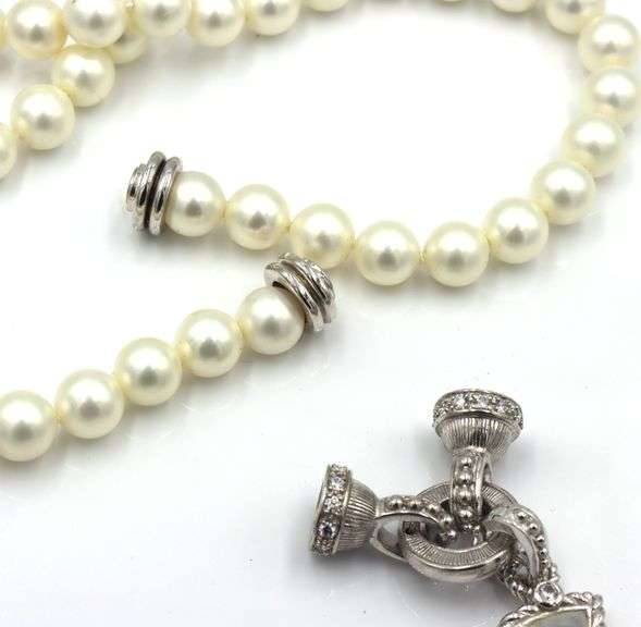 Judith Ripka pearl strand necklace with cross pendant
