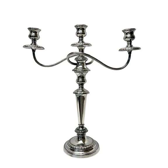 Mid-Century English Silver-Plated 3-Arm Candelabra by Cavalier Silverware, Removable Top