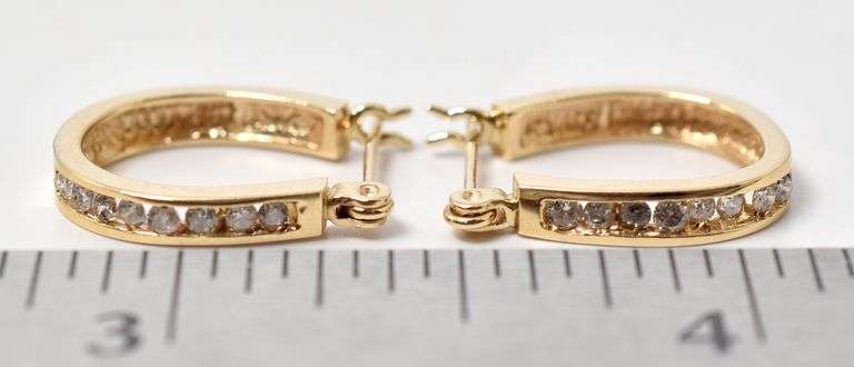 Sparkling 14K Yellow Gold Diamond Hoop Earrings