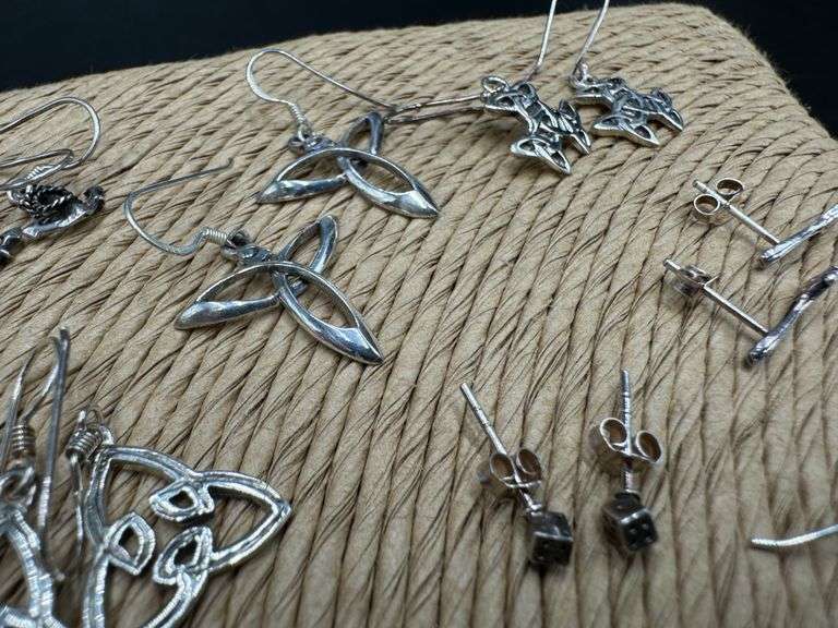 Sterling Silver Earring Assortment Various Sizes & Styles (10 Earring Lot)