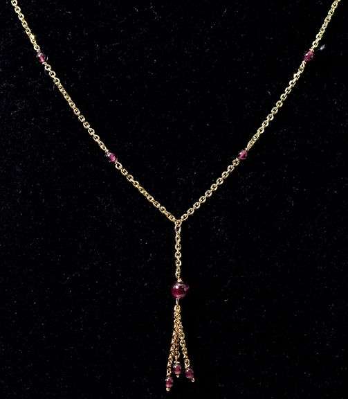 Adorable 14K Yellow Gold Beaded Tassel Necklace
