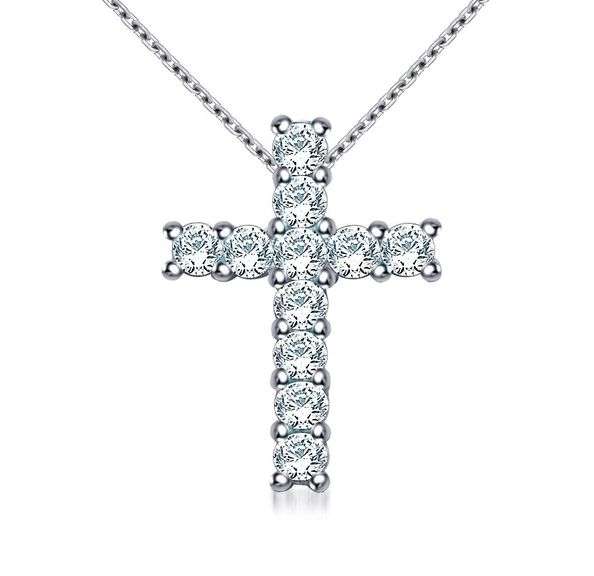 Sparkling 14 Kt White Gold Plated 5.65 Ctw Simulated Diamond Cross Pendant