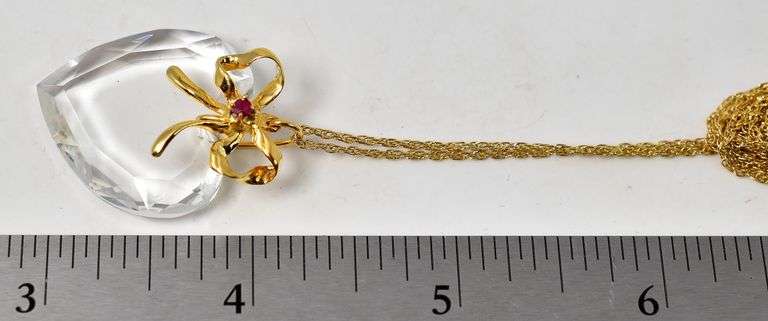 Lenox Crystal and Ruby Gemstone Heart Pendant Necklace in Vermeil Sterling Silver